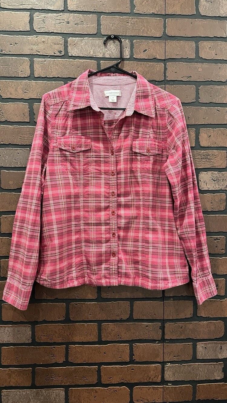 Christopher & Banks Plaid Shirt Safari Sleeves Womens Red / Dark Red Medium